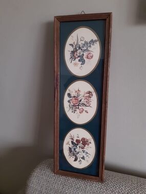 *SALE 3 for $20* Vintage Wooden Framed Floral Prints in Teal Mat